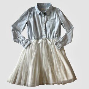 Girls Chambray & Tulle Dress, Size 7